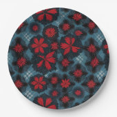 Red Starburst en Blue Plaid Papieren Bordje (Voorkant)