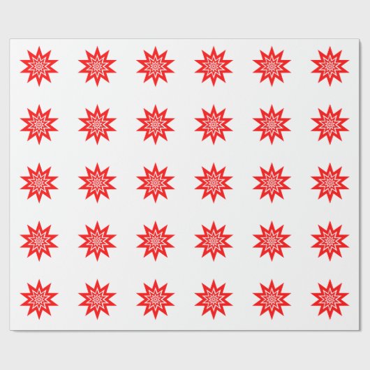 Red Starburst op wit omslagpapier Cadeaupapier (Vlak)