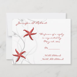Red Starfish en Silver Coral Response Card RSVP Kaartje