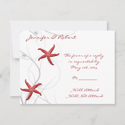 Red Starfish en Silver Coral Response Card RSVP Kaartje (Voorkant)