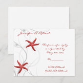 Red Starfish en Silver Coral Response Card RSVP Kaartje (Voorkant / Achterkant)