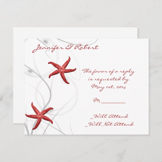 Red Starfish en Silver Coral Response Card RSVP Kaartje (Voorkant / Achterkant)