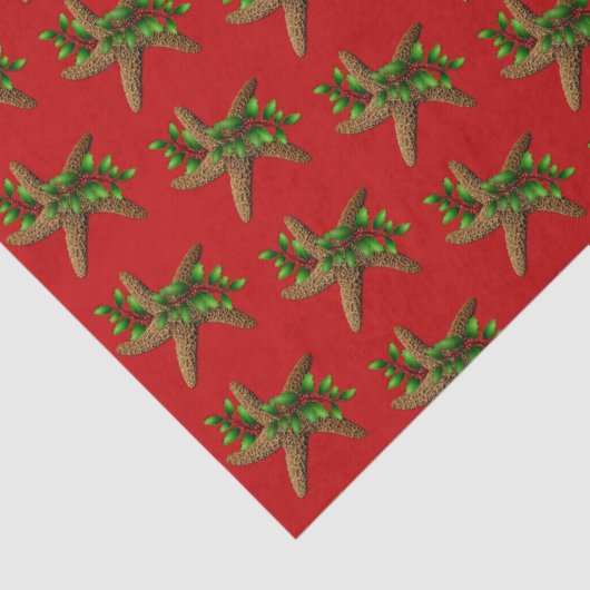 Red Starfish in Holly Pattern kerst Tissuepapier (Detail)
