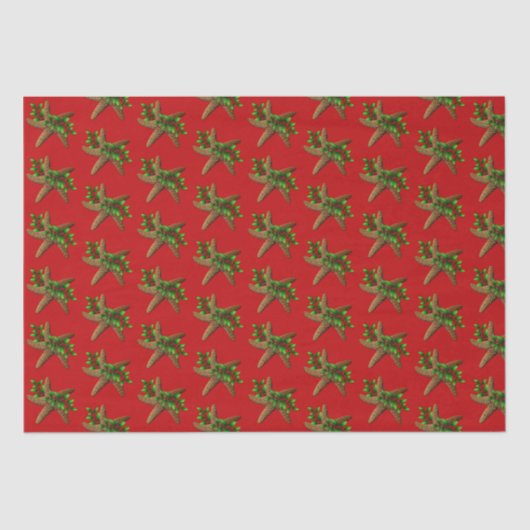 Red Starfish in Holly Pattern kerst Tissuepapier (Voorkant)