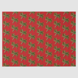 Red Starfish in Holly Pattern kerst Tissuepapier