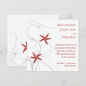 Red Starfish met Silver Coral Wedding Invitation Kaart (Voorkant / Achterkant)