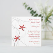Red Starfish met Silver Coral Wedding Invitation Kaart (Staand voorkant)