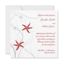 Red Starfish met Silver Coral Wedding Invitation