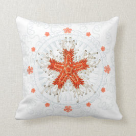 Red starfish on vintture texture Throw Pillow Kussen