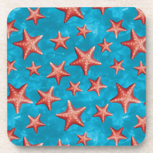 Red Starfish Summer Beach Nautical Coastal Bier Onderzetter