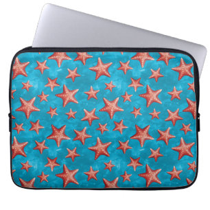 Red Starfish Summer Beach Nautical Coastal Laptop Sleeve