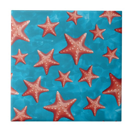 Red Starfish Summer Beach Nautical Coastal Tegeltje (Voorkant)
