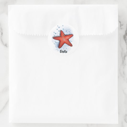 Red Starfish waterverf stijl Ronde Sticker (Tas)