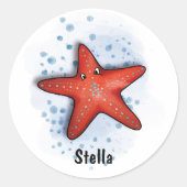 Red Starfish waterverf stijl Ronde Sticker (Voorkant)