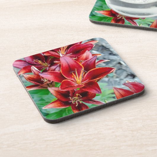 Red Stargazer Lily Bier Onderzetter (Linkerzijde)