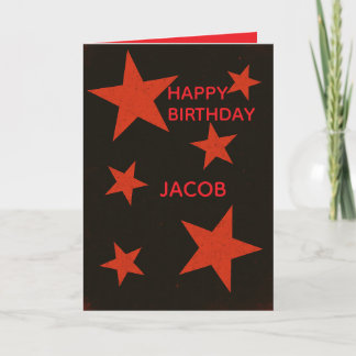 Red Stars Black Background Retro Grunge Birthday Kaart