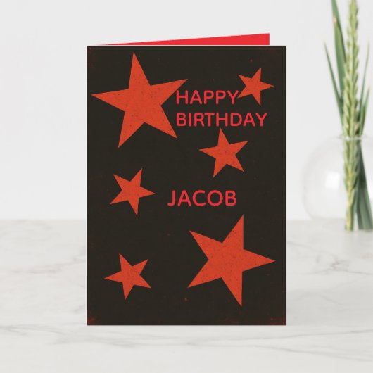Red Stars Black Background Retro Grunge Birthday Kaart (Voorkant)