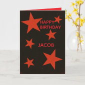 Red Stars Black Background Retro Grunge Birthday Kaart (Gele Bloem)