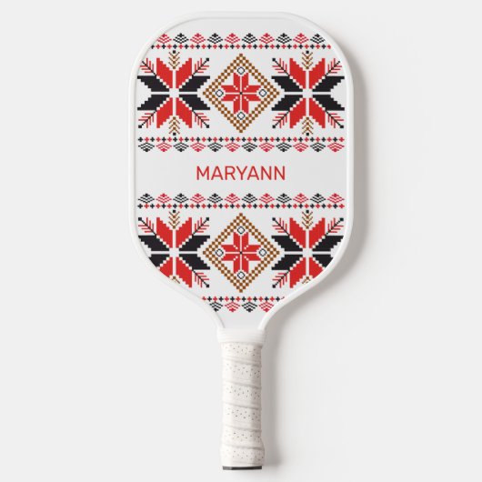 Red Stars Diamond Cross Stitch Name & Initialen Pickleball Paddle (Voorkant)