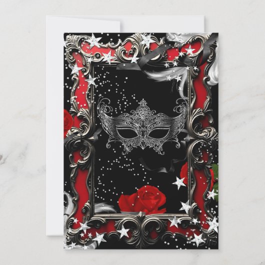 Red Stars Magical Night Masquerade Party Halloween Kaart (Achterkant)