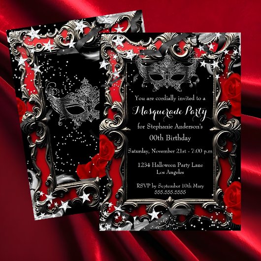 Red Stars Magical Night Masquerade Party Halloween Kaart