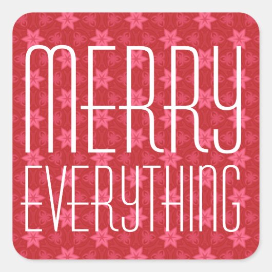 Red Stars Merry Alles Typografie Vierkante Sticker (Voorkant)