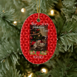 Red Stars Pattern Pet Foto met beste kerstmis ooit Keramisch Ornament