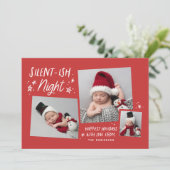 Red Stars Silent Night 3 Foto Collage Baby Feestdagenkaart (Staand voorkant)