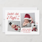 Red Stars Silent Night 3 Foto Collage Baby Feestdagenkaart (Voorkant)