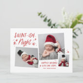Red Stars Silent Night 3 Foto Collage Baby Feestdagenkaart (Staand voorkant)