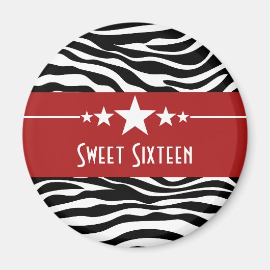 Red Stars Zebra Print Sweet 16 Magnet (Voorkant)