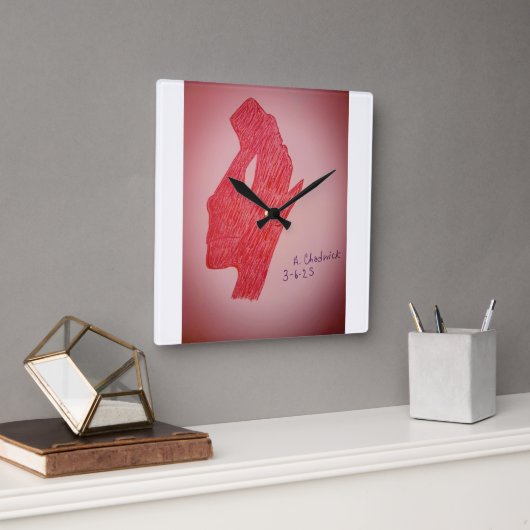 Red Static Image Wall Clock Vierkante Klok (Kantoor)