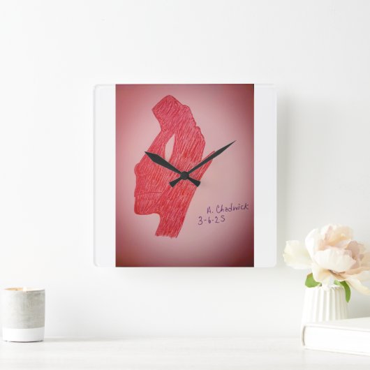 Red Static Image Wall Clock Vierkante Klok (Huis)