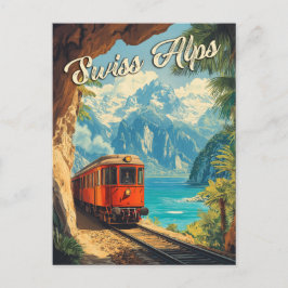 Red Steam Locomotive Souvenir: Zwitserse Alpen Briefkaart