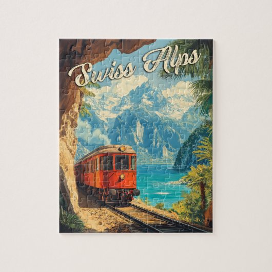 Red Steam Locomotive Souvenir:  Zwitserse Alpen Legpuzzel (Verticaal)