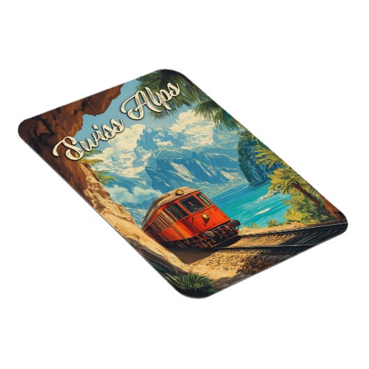 Red Steam Locomotive Souvenir:  Zwitserse Alpen Magneet (Rechterzijde)