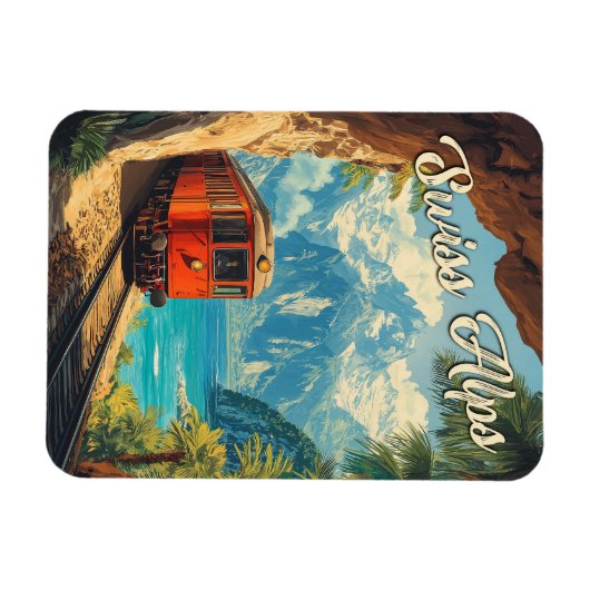 Red Steam Locomotive Souvenir:  Zwitserse Alpen Magneet (Horizontaal)