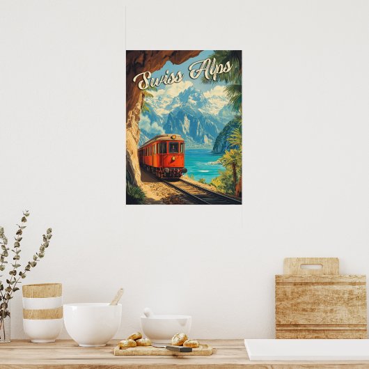 Red Steam Locomotive Souvenir:  Zwitserse Alpen Poster (Keuken)