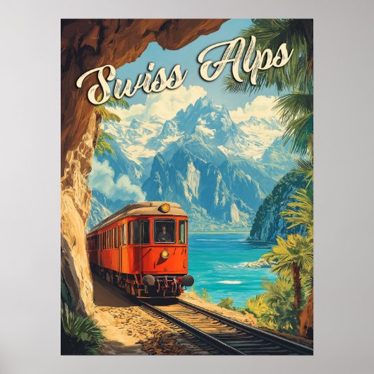 Red Steam Locomotive Souvenir:  Zwitserse Alpen Poster (Voorkant)