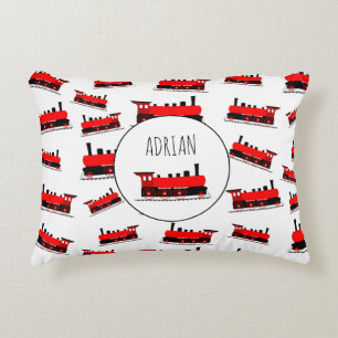 Red Steam Train Pattern Gepersonaliseerd naam Accent Kussen