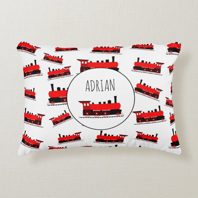 Red Steam Train Pattern Gepersonaliseerd naam Accent Kussen (Voorkant)