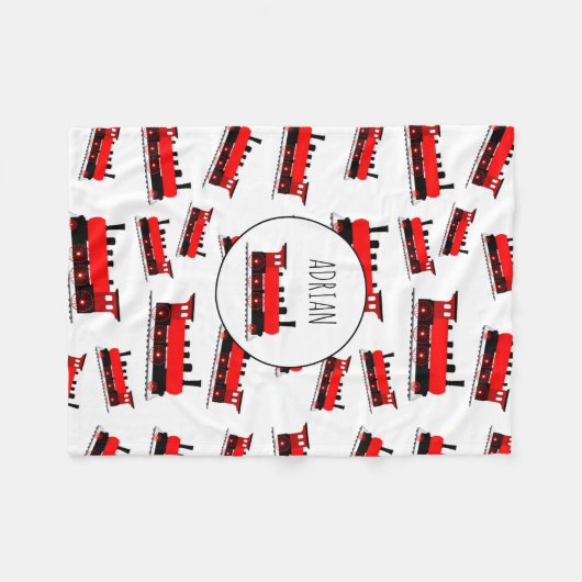 Red Steam Train Pattern Gepersonaliseerd naam Fleece Deken (Voorkant (Horizontaal))