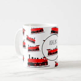Red Steam Train Pattern Gepersonaliseerd naam Koffiemok