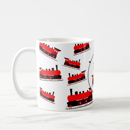 Red Steam Train Pattern Gepersonaliseerd naam Koffiemok (Links)