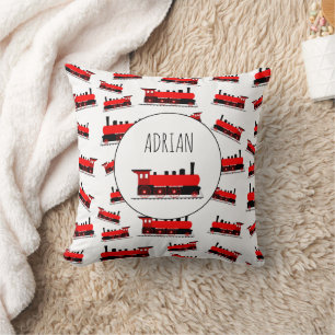 Red Steam Train Pattern Gepersonaliseerd naam Kussen