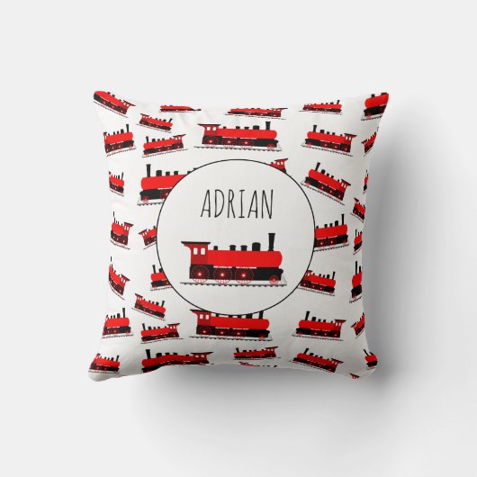 Red Steam Train Pattern Gepersonaliseerd naam Kussen (Achterkant)
