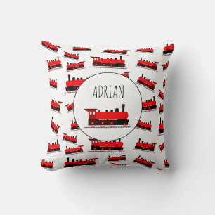Red Steam Train Pattern Gepersonaliseerd naam Kussen
