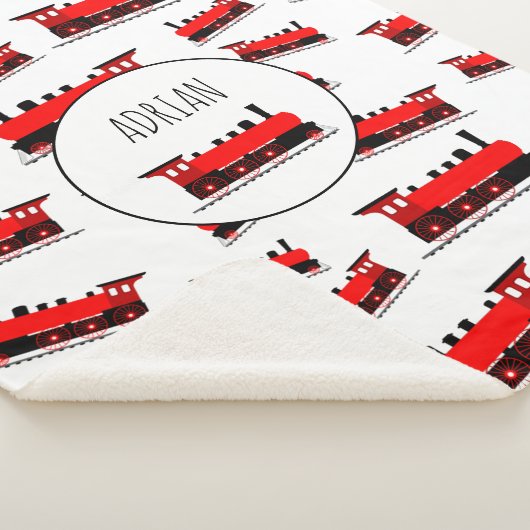 Red Steam Train Pattern Gepersonaliseerd naam Sherpa Deken (3/4)