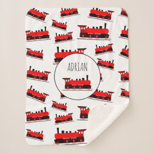 Red Steam Train Pattern Gepersonaliseerd naam Sherpa Deken