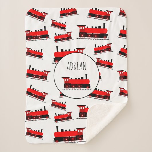 Red Steam Train Pattern Gepersonaliseerd naam Sherpa Deken (Voorkant)